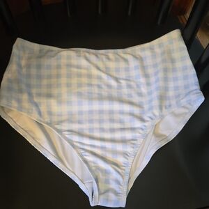 NWT Sleeper Swim Bikini Bottom L Blue Gingham High Rise Retro Full Coverage